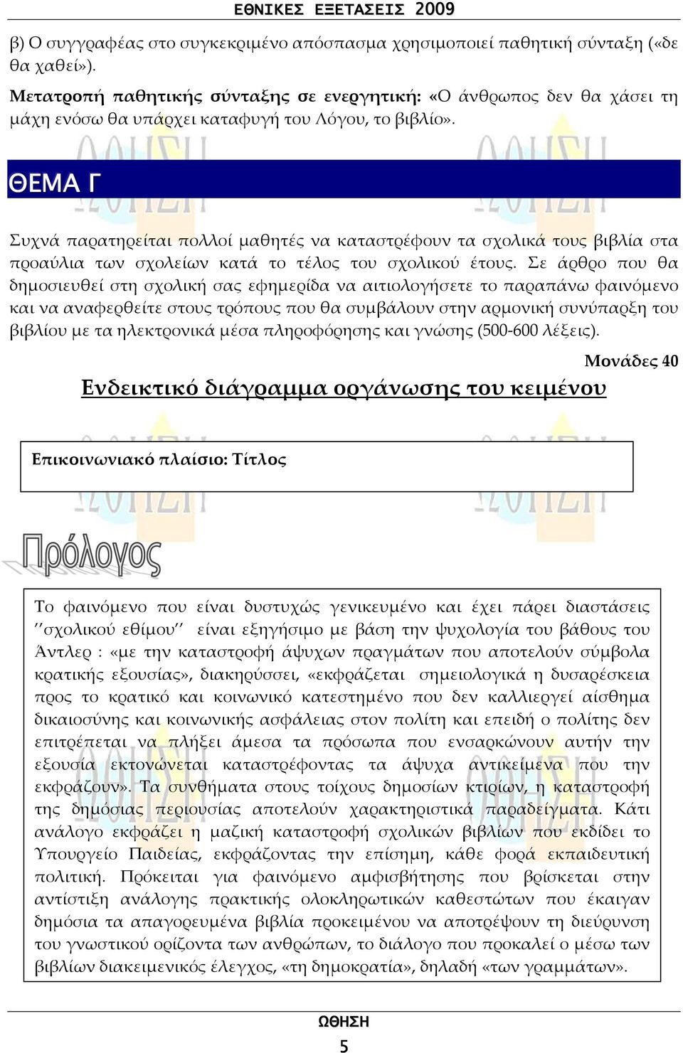 ΘΕΜΑ Γ Συχνά παρατηρείται πολλοί μαθητές να καταστρέφουν τα σχολικά τους βιβλία στα προαύλια των σχολείων κατά το τέλος του σχολικού έτους.