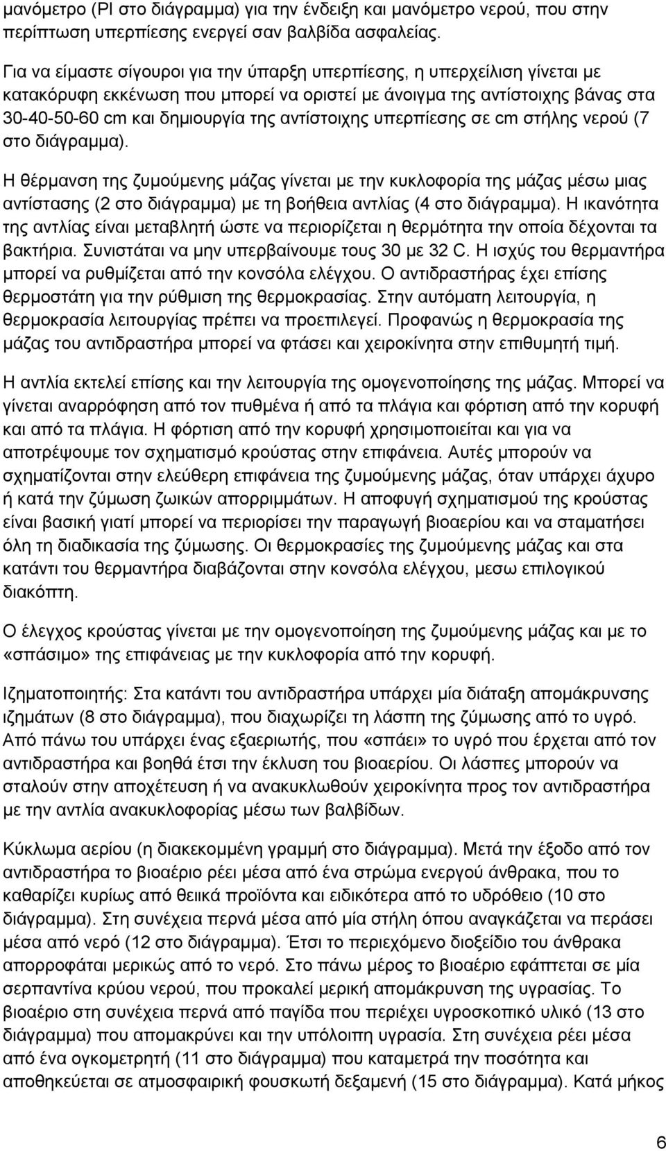 αντίστοιχης υπερπίεσης σε cm στήλης νερού (7 στο διάγραμμα).