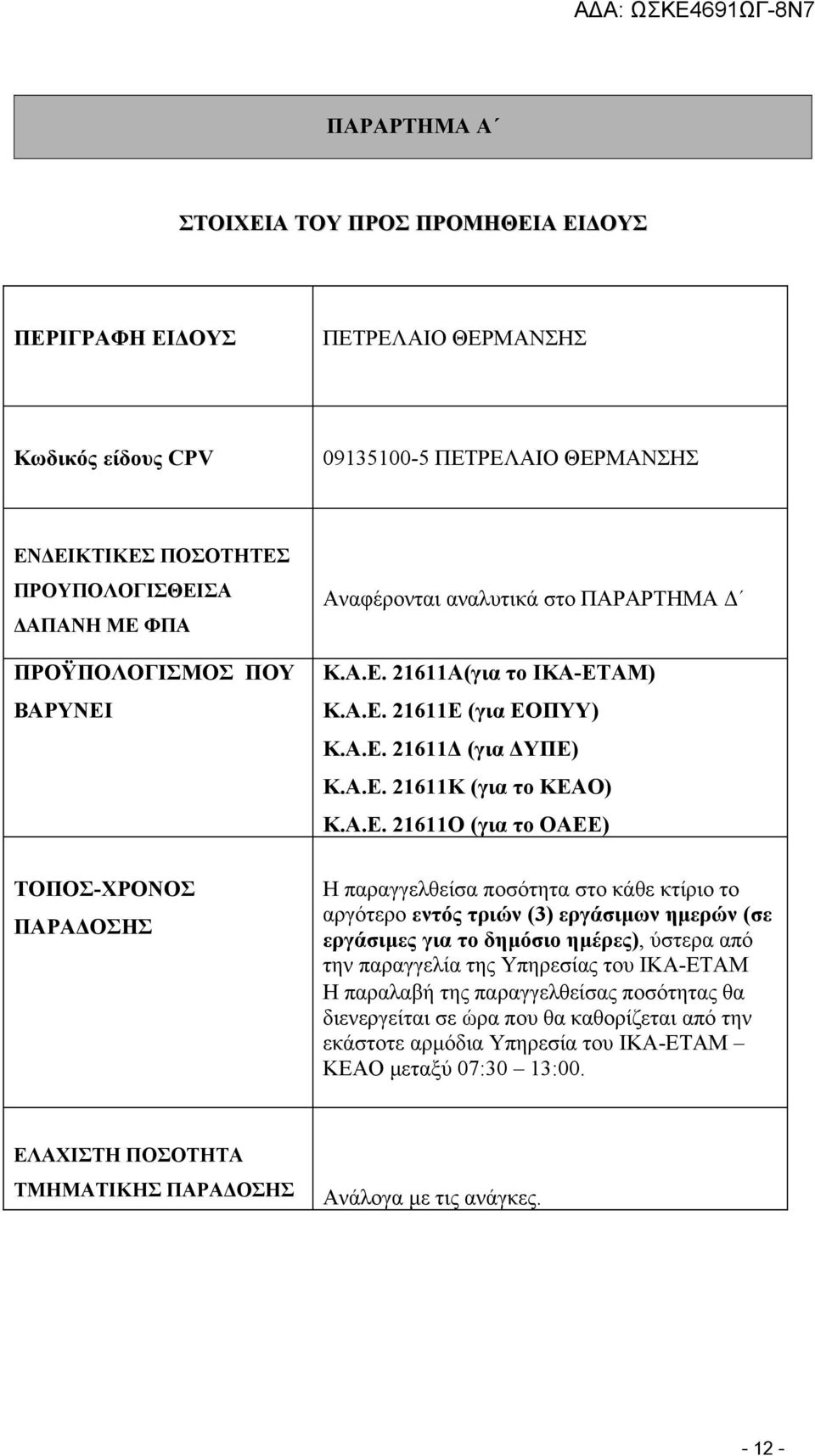 Αναφέρονται αναλυτικά στο ΠΑΡΑΡΤΗΜΑ Δ Κ.Α.Ε.