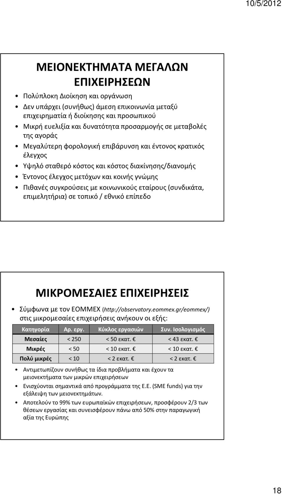 κοινωνικούς εταίρους (συνδικάτα, επιμελητήρια) σε τοπικό / εθνικό επίπεδο ΜΙΚΡΟΜΕΣΑΙΕΣ ΕΠΙΧΕΙΡΗΣΕΙΣ Σύμφωνα με τον ΕΟΜΜΕΧ (http://observatory.eommex.