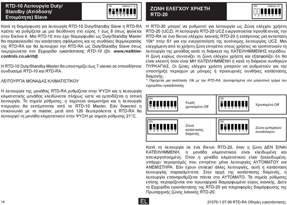 Μια RTD-10 που έχει διαμορφωθεί ως Duty/Standby Master θα παρακολουθεί την κατάσταση σφάλματος και τις συνθήκες θερμοκρασίας της RTD-RA και θα λειτουργεί την RTD-RA ως Duty/Standby Slave όπως