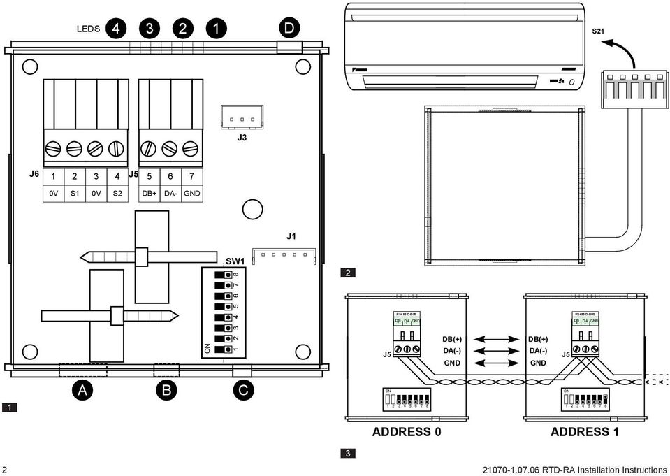 GND DB(+) DA(-) GND J5 RS485 D-BUS DB DA GND + - 1 A B C