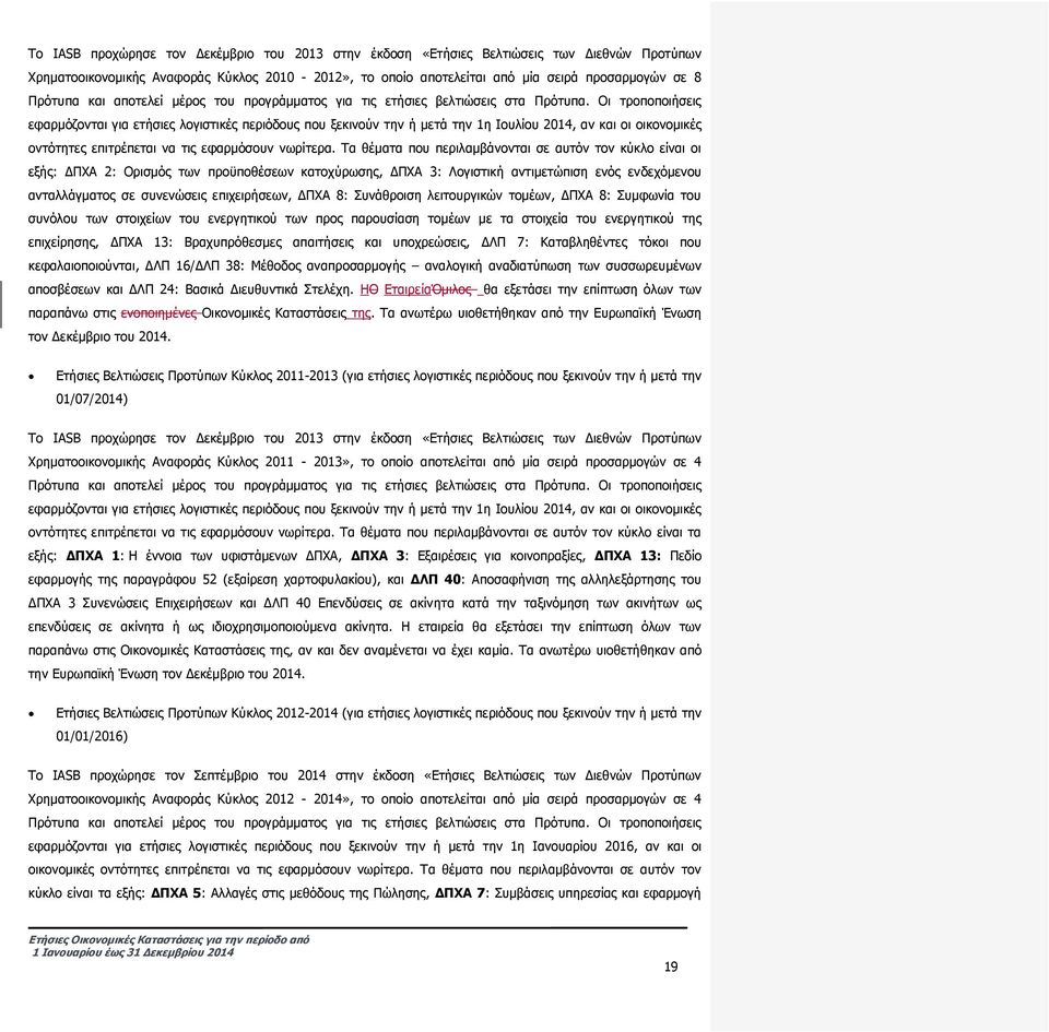 Οι τροποποιήσεις εφαρμόζονται για ετήσιες λογιστικές περιόδους που ξεκινούν την ή μετά την 1η Ιουλίου 2014, αν και οι οικονομικές οντότητες επιτρέπεται να τις εφαρμόσουν νωρίτερα.