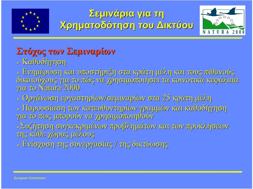 εργαστηρίων/σεµιναρίων σεµιναρίων στα 25 κράτη µέλη Παρουσίαση των κατευθυντηρίων γραµµών και καθοδήγηση για το πως