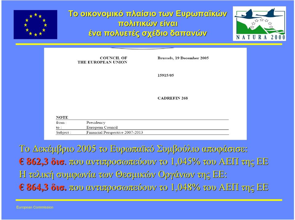 που αντιπροσωπεύουν το 1,045% του ΑΕΠ της ΕΕ Η τελική συµφωνία των