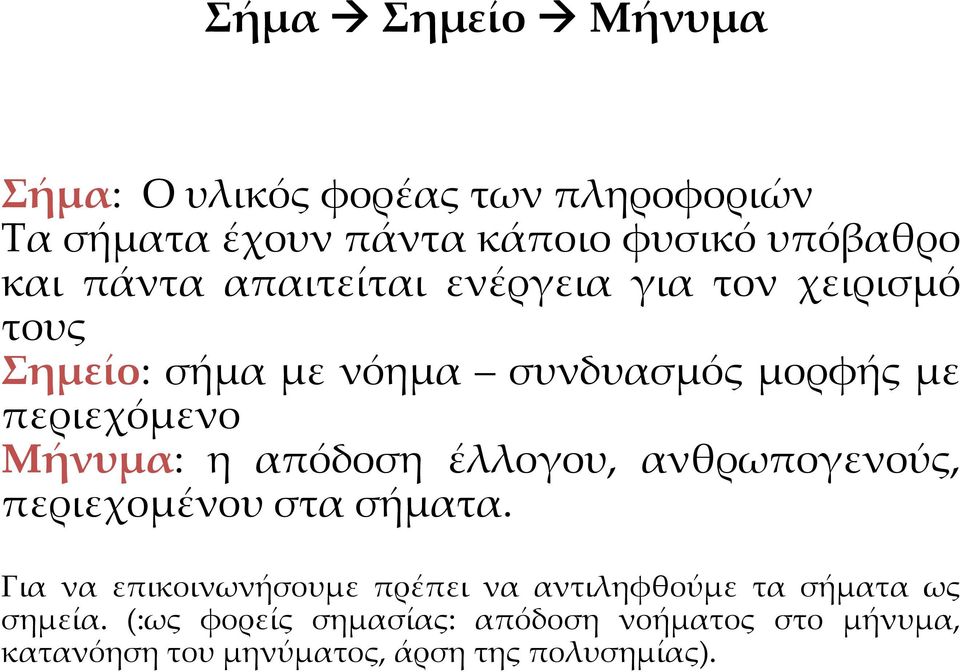 Μήνυμα: η απόδοση έλλογου, ανθρωπογενούς, περιεχομένου στα σήματα.