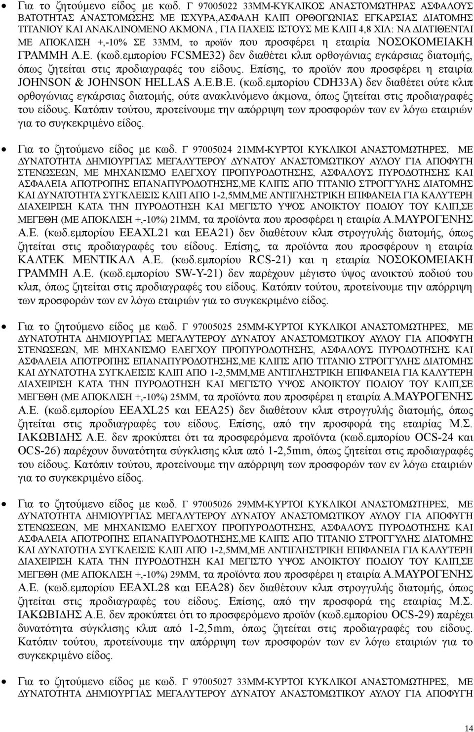 ΔΙΑΤΙΘΕΝΤΑΙ ΜΕ ΑΠΟΚΛΙΣΗ +,-10% ΣΕ 33ΜΜ, το προϊόν που προσφέρει η εταιρία ΝΟΣΟΚΟΜΕΙΑΚΗ ΓΡΑΜΜΗ Α.Ε. (κωδ.