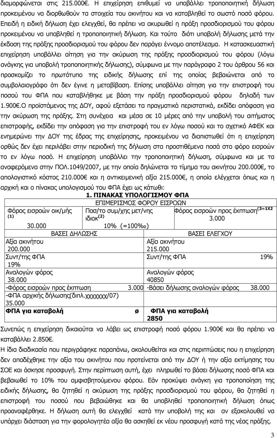 Και τούτο διότι υποβολή δήλωσης μετά την έκδοση της πράξης προσδιορισμού του φόρου δεν παράγει έννομο αποτέλεσμα.