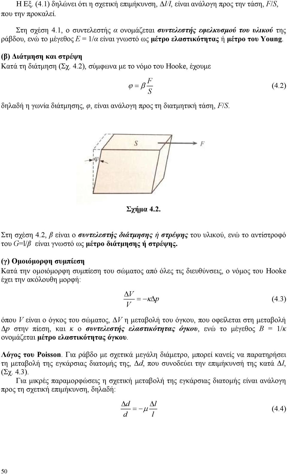 4.), ζχκθσλα κε ην λφκν ηνπ Hooke, έρνπκε F (4.) S δειαδή ε γσλία δηάηκεζεο, θ, είλαη αλάινγε πξνο ηε δηαηκεηηθή ηάζε, F/S. ρήκα 4.. ηε ζρέζε 4.