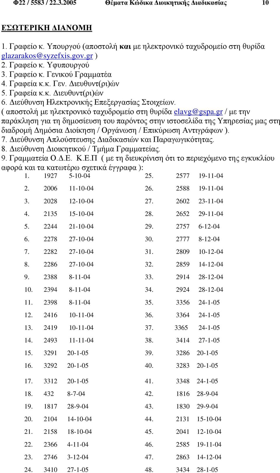 ( αποστολή με ηλεκτρονικό ταχυδρομείο στη θυρίδα elavg@gspa.