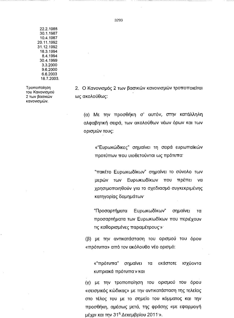 .11.1992 31.12.1992 18.3.1994 8.4.1994 30.4.1999 3.3. 9.6. 6.6.2003 18.7.2003. Τροποποίηση Κανονισμού 2 