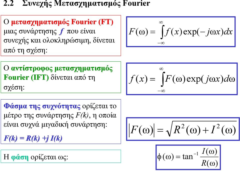 δίνεται από τη σχέση: f ( x F(ωexp( jωx dω Φάσµα της συχνότητας ορίζεται το µέτρο της συνάρτησης F(k,