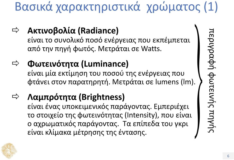 Μετράται σε lumens (lm). Λαμπρότητα (Brightness) είναι ένας υποκειμενικός παράγοντας.