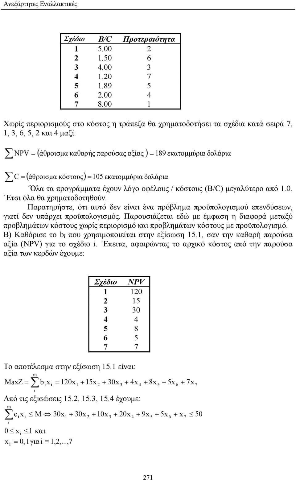 κόστους) = = 105 εκατοµµύρια δολάρια Όλα τα προγράµµατα έχουν λόγο οφέλους / κόστους (B/C) µεγαλύτερο από 1.0. Ετσι όλα θα χρηµατοδοτηθούν.