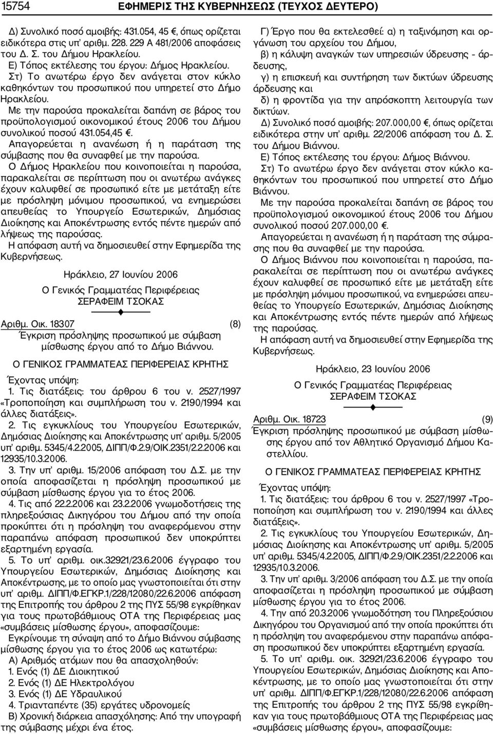 προϋπολογισμού οικονομικού έτους 2006 του Δήμου συνολικού ποσού 431.054,45.