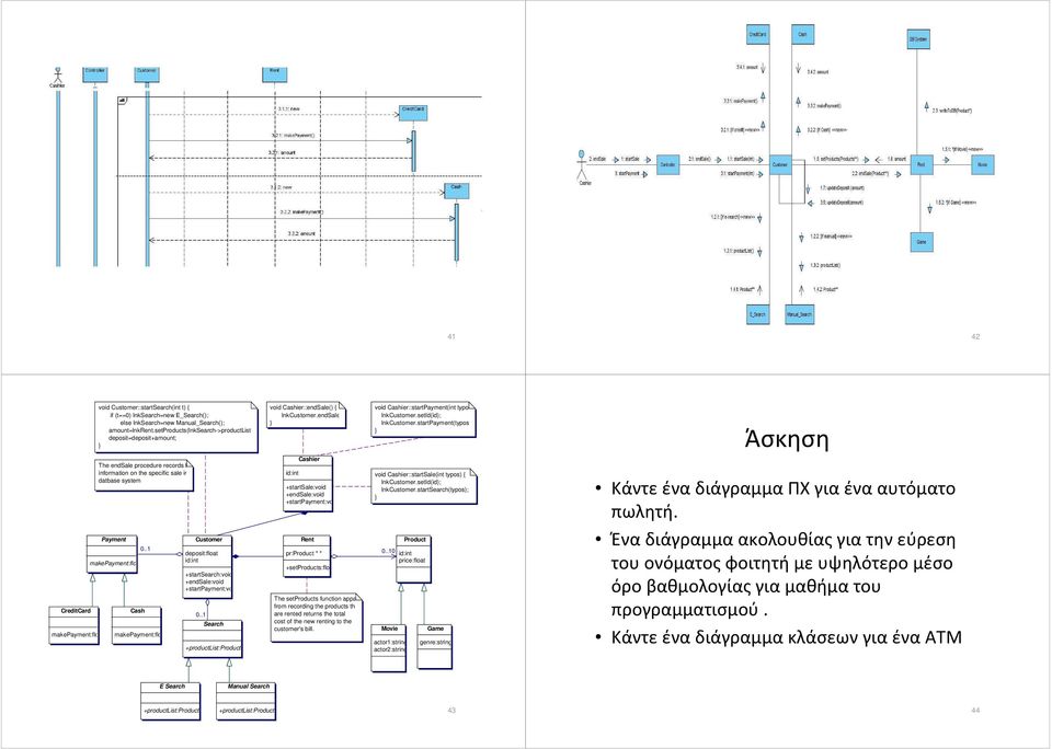 startpayment(typos); Άσκηση The endsale procedure records the information on the specific sale in a datbase system id:int Cashier +startsale:void +endsale:void +startpayment:void void