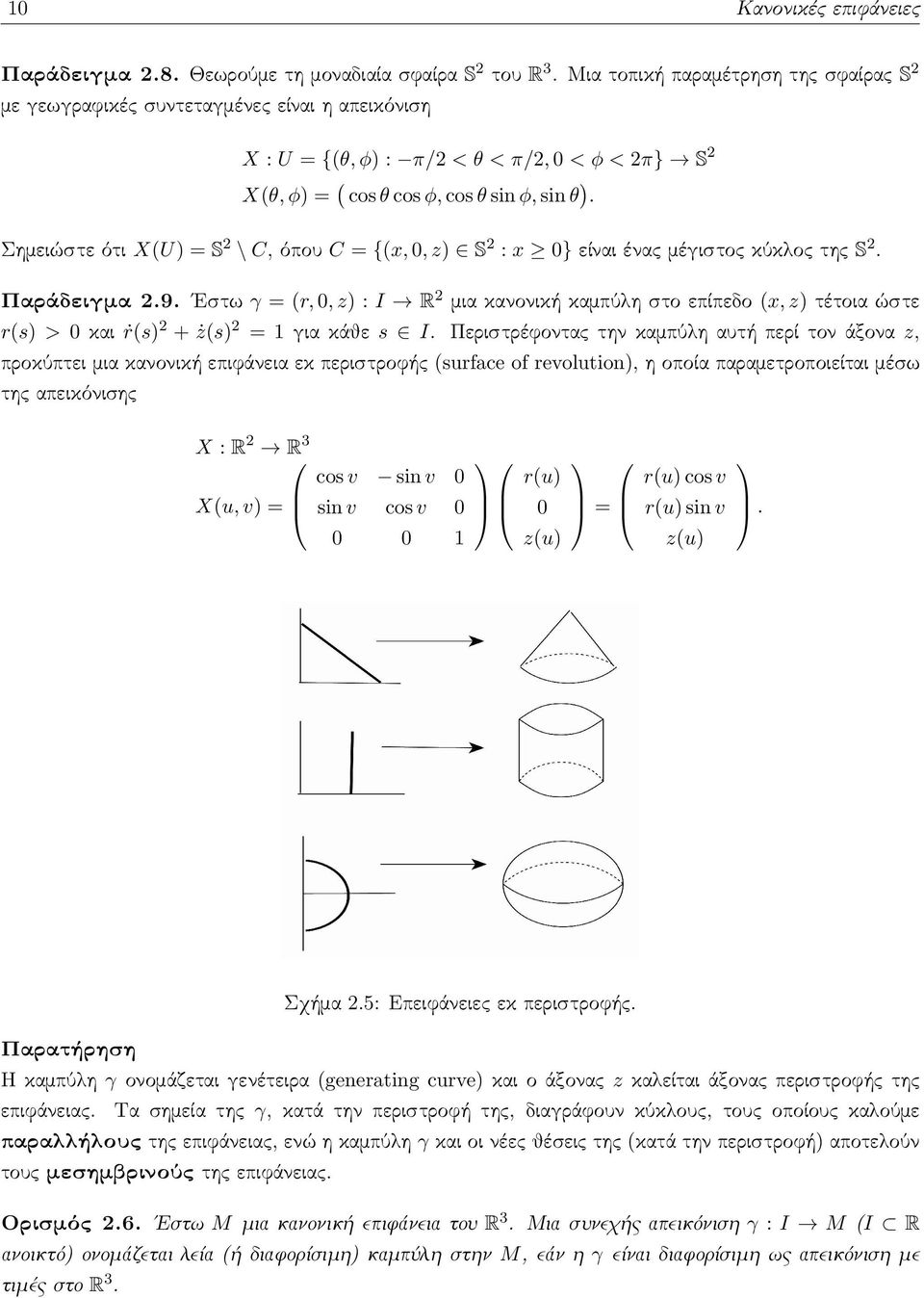 Σημειώστε ότι X(U) = S 2 \ C, όπου C = {(x, 0, z) S 2 : x 0} είναι ένας μέγιστος κύκλος της S 2. Παράδειγμα 2.9.