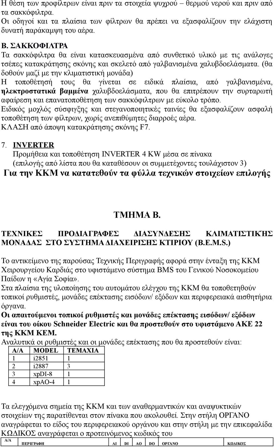 (θα δοθούν μαζί με την κλιματιστική μονάδα) Η τοποθέτησή τους θα γίνεται σε ειδικά πλαίσια, από γαλβανισμένα, ηλεκτροστατικά βαμμένα χαλυβδοελάσματα, που θα επιτρέπουν την συρταρωτή αφαίρεση και