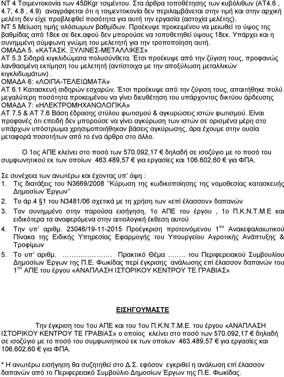 Προέκυψε προκειμένου να μειωθεί το ύψος της βαθμίδας από 18εκ σε 6εκ.αφού δεν μπορούσε να τοποθετηθεί ύψους 18εκ. Υπάρχει και η συνημμένη σύμφωνη γνώμη του μελετητή για την τροποποίηση αυτή. ΟΜΑΔΑ 5.