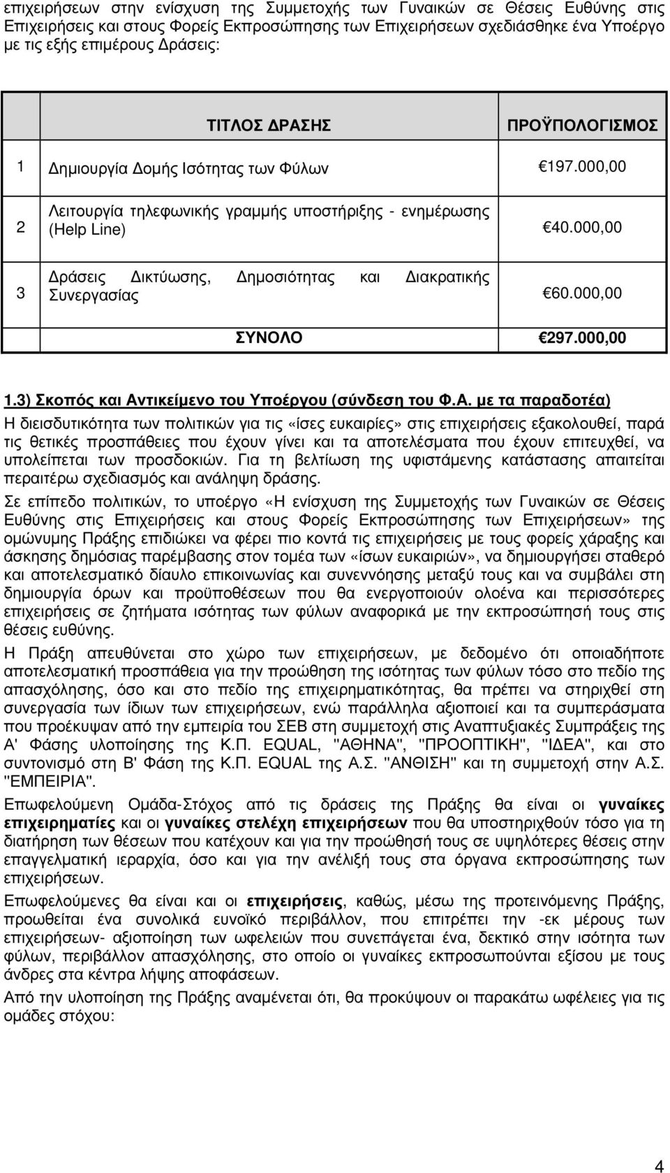 000,00 3 ράσεις ικτύωσης, ηµοσιότητας και ιακρατικής Συνεργασίας 60.000,00 ΣΥΝΟΛΟ 297.000,00 1.3) Σκοπός και Αν