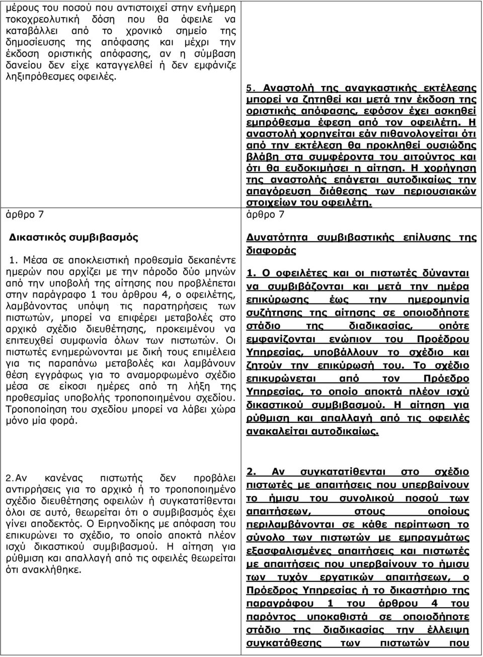 Μέσα σε αποκλειστική προθεσμία δεκαπέντε ημερών που αρχίζει με την πάροδο δύο μηνών από την υποβολή της αίτησης που προβλέπεται στην παράγραφο 1 του άρθρου 4, ο οφειλέτης, λαμβάνοντας υπόψη τις