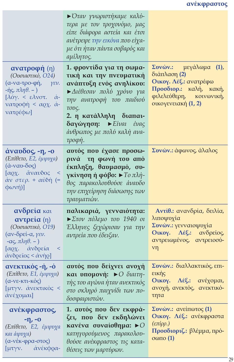 νεκτικ ς < νέχοµαι] ανέκφραστος, -η, -ο (Επίθετο, Ε2, έμψυχα και άψυχα) (α-νέκ-φρα-στος) [µτγν.