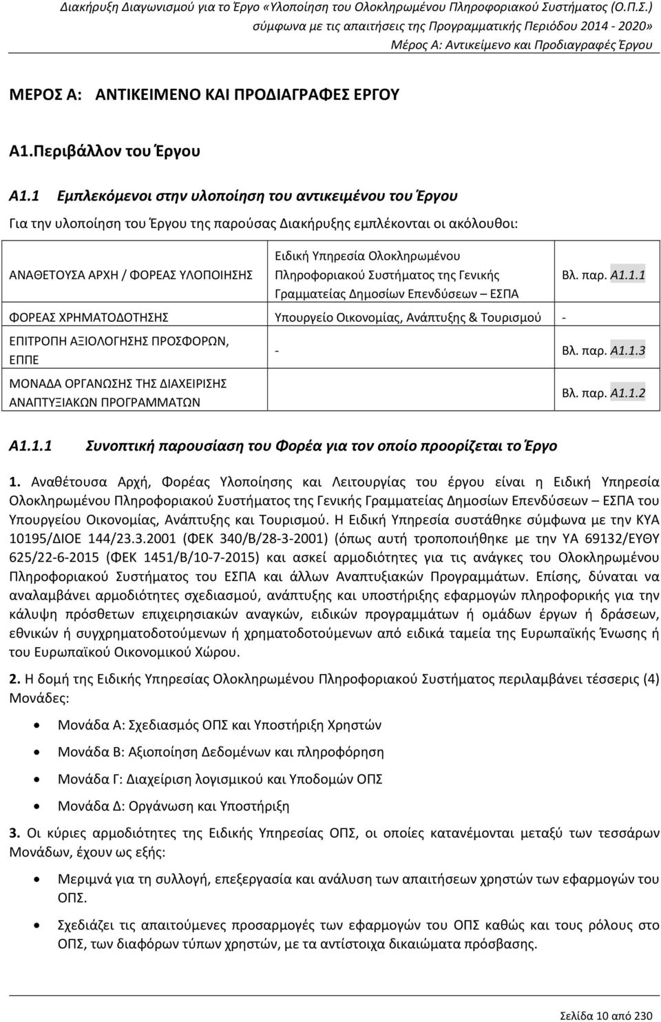 Ολοκληρωμένου Πληροφοριακού Συστήματος της Γενικής Γραμματείας Δημοσίων Επενδύσεων ΕΣΠΑ ΦΟΡΕΑΣ ΧΡΗΜΑΤΟΔΟΤΗΣΗΣ Υπουργείο Οικονομίας, Ανάπτυξης & Τουρισμού - ΕΠΙΤΡΟΠΗ ΑΞΙΟΛΟΓΗΣΗΣ ΠΡΟΣΦΟΡΩΝ, ΕΠΠΕ ΜΟΝΑΔΑ