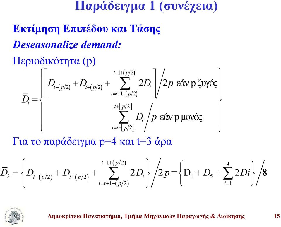 i= t p 2 Για το παράδειγμα p=4 και t=3 άρα t + 1 ( p 2 ) 4 t ( p 2) t+ ( p 2) i i=+ t 1 ( p 2) i= 1