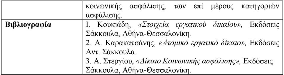 2. Α. Καρακατσάνης, «Ατομικό εργατικό δίκαιο», Εκδόσεις Αντ. Σάκκουλα. 3. Α.