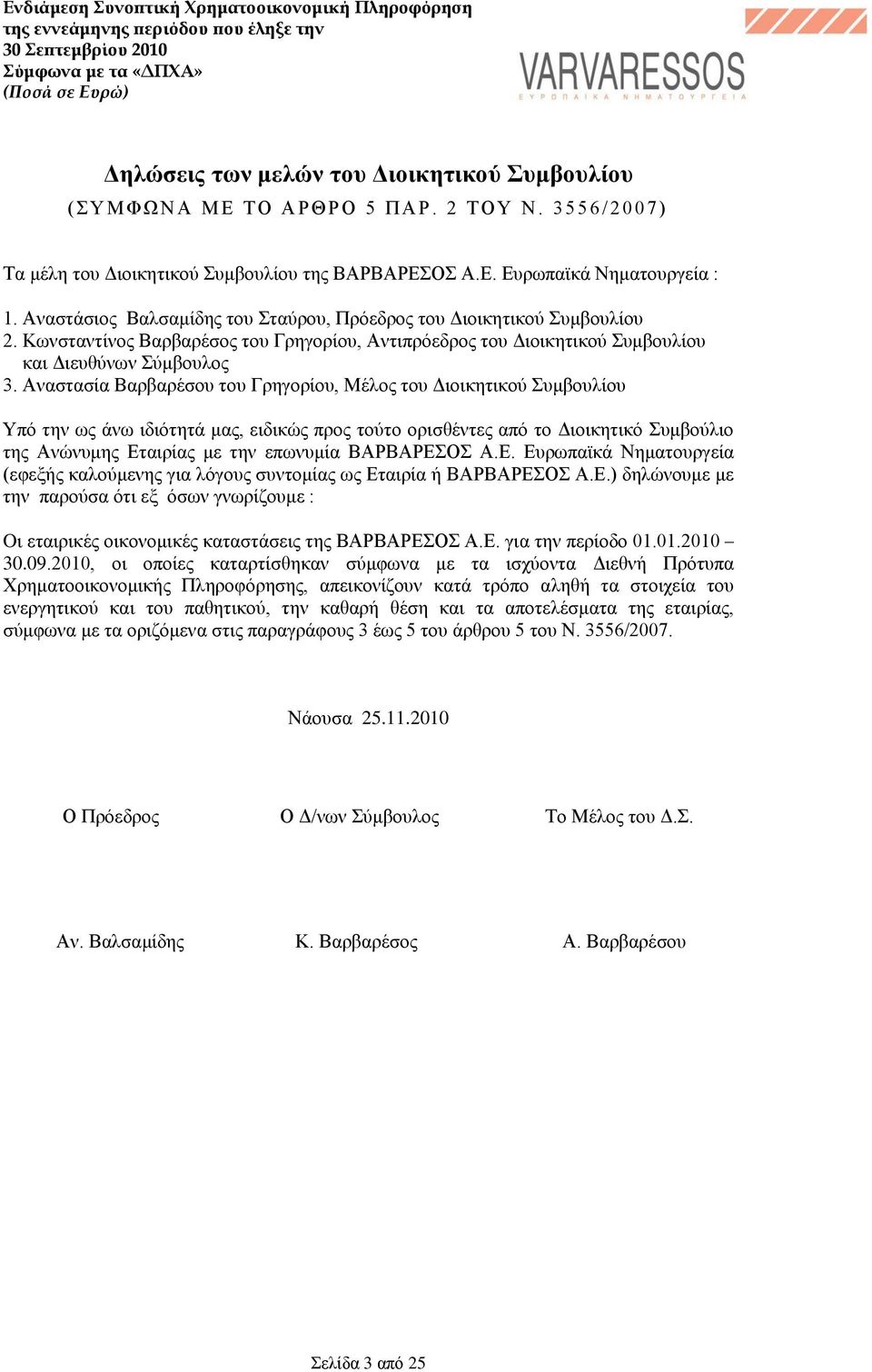 Αλαζηαζία Βαξβαξέζνπ ηνπ Γξεγνξίνπ, Μέινο ηνπ Γηνηθεηηθνχ πκβνπιίνπ Τπφ ηελ σο άλσ ηδηφηεηά καο, εηδηθψο πξνο ηνχην νξηζζέληεο απφ ην Γηνηθεηηθφ πκβνχιην ηεο Αλψλπκεο Δηαηξίαο κε ηελ επσλπκία