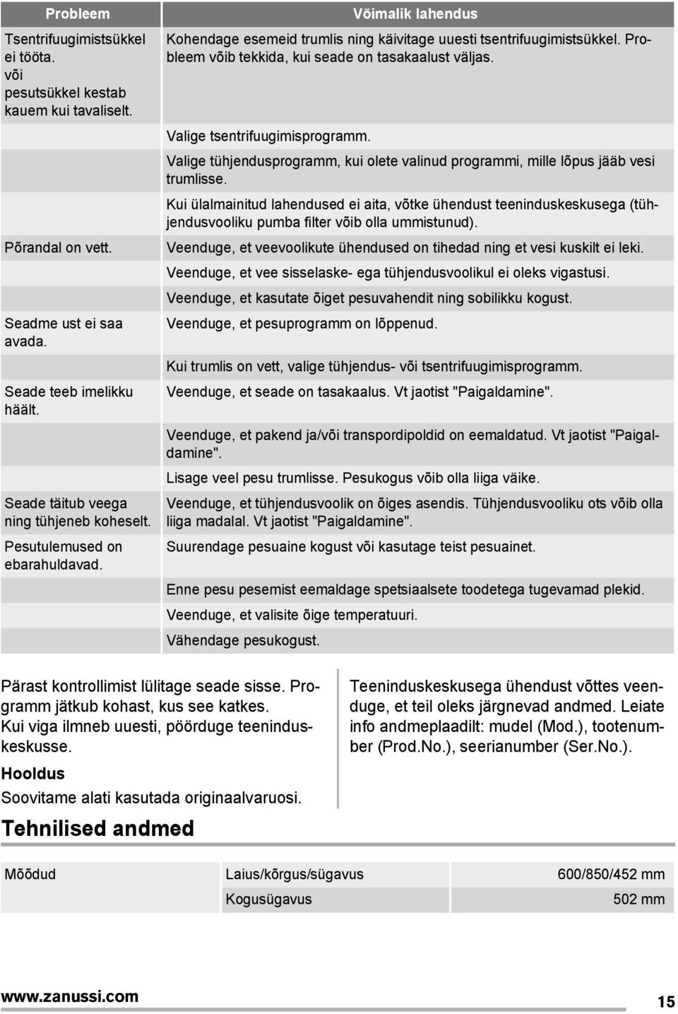 Valige tsentrifuugimisprogramm. Valige tühjendusprogramm, kui olete valinud programmi, mille lõpus jääb vesi trumlisse.