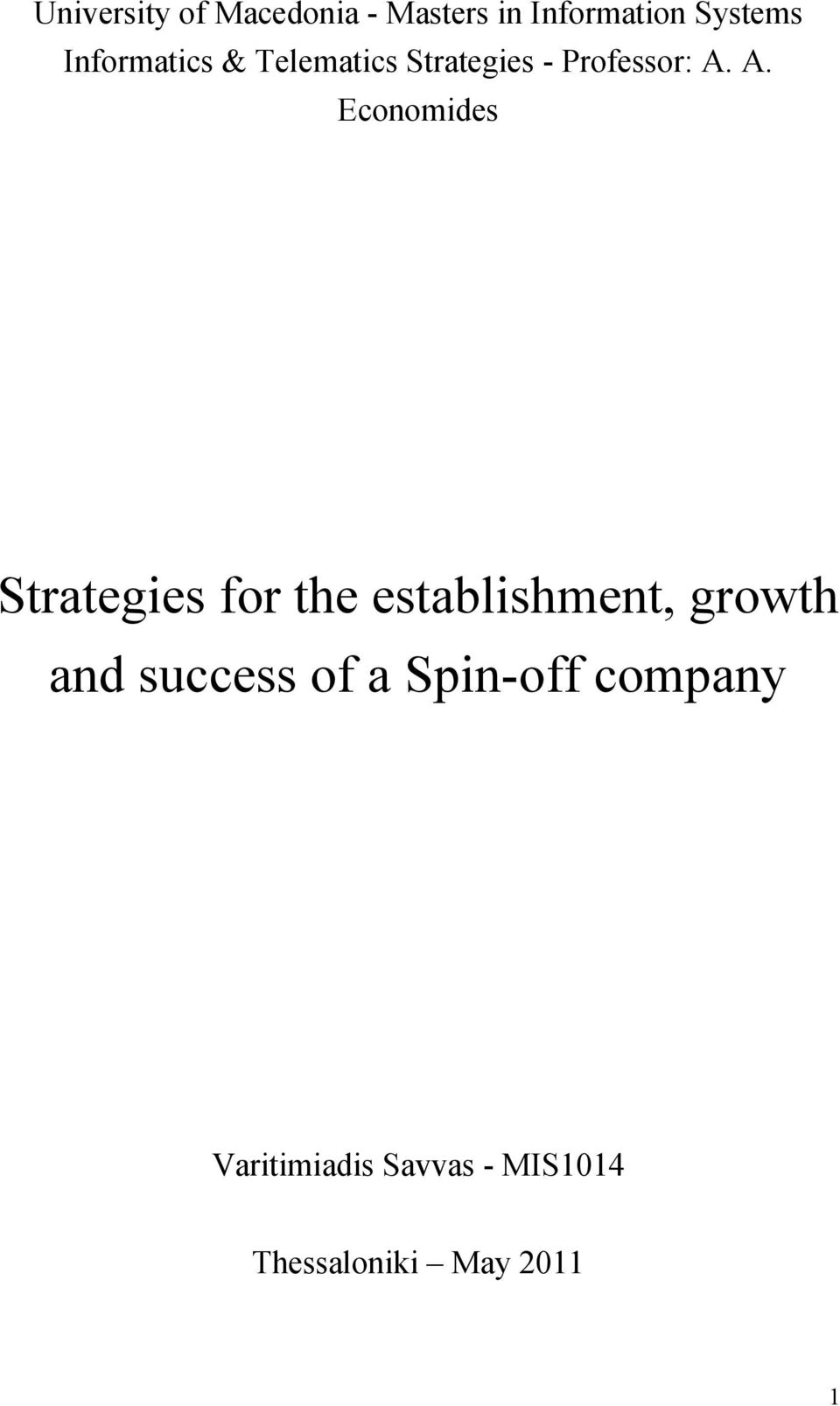 A. Economides Strategies for the establishment, growth and