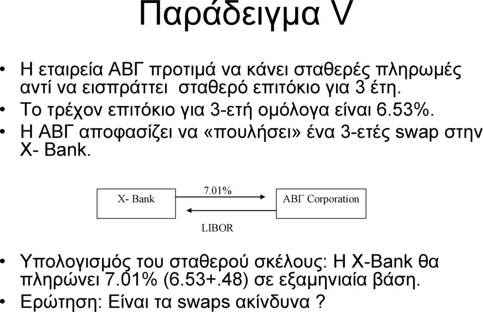 Η ΑΒΓ αποφασίζει να «πουλήσει» ένα 3-ετές swap στην Χ- Bank. 7.