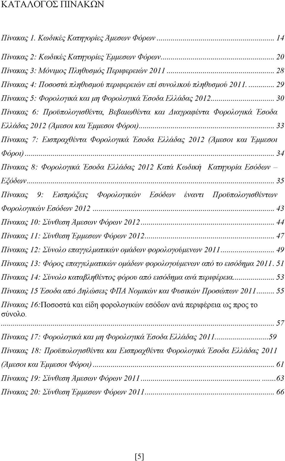 ..30 Πίνακας 6: Προϋπολογισθέντα, Βεβαιωθέντα και Διαγραφέντα Φορολογικά Έσοδα Ελλάδας 2012 (Άμεσοι και Έμμεσοι Φόροι).