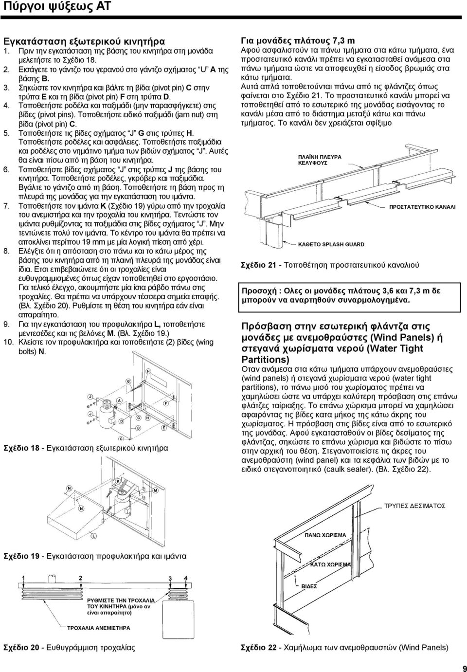 Τοποθετήστε ειδικό παξιµάδι (jam nut) στη βίδα (pivot pin) C. 5. Τοποθετήστε τις βίδες σχήµατος J G στις τρύπες H. Τοποθετήστε ροδέλες και ασφάλειες.