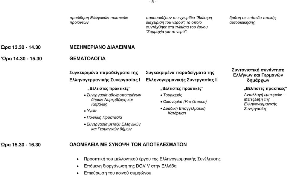 30 ΜΕΣΗΜΕΡΙΑΝΟ ΙΑΛΕΙΜΜΑ Συγκεκριµένα παραδείγµατα της Ελληνογερµανικής Συνεργασίας I Συνεργασία αδελφοποιηµένων δήµων Νυρεµβέργη και Καβάλας Υγεία Πολιτική Προστασία Συνεργασία µεταξύ Ελληνικών και