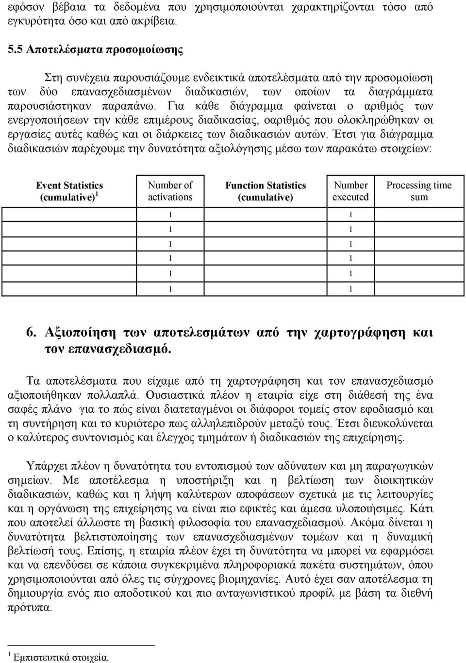 Για κάθε διάγραµµα φαίνεται ο αριθµός των ενεργοποιήσεων την κάθε επιµέρους διαδικασίας, οαριθµός που ολοκληρώθηκαν οι εργασίες αυτές καθώς και οι διάρκειες των διαδικασιών αυτών.