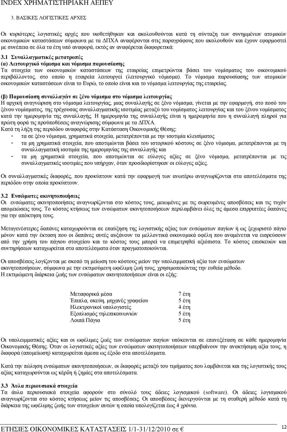 1 πλαιιαγκαηηθέο κεηαηξνπέο (α) Λεηηνπξγηθό λόκηζκα θαη λόκηζκα παξνπζίαζεο Σα ζηνηρεία ησλ νηθνλνκηθψλ θαηαζηάζεσλ ηεο εηαηξείαο επηκεηξψληαη βάζεη ηνπ λνκίζκαηνο ηνπ νηθνλνκηθνχ πεξηβάιινληνο, ζην