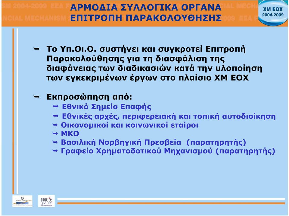 ΕΟΧ Εκπροσώπηση από: Εθνικό Σημείο Επαφής Εθνικές αρχές, περιφερειακή και τοπική αυτοδιοίκηση Οικονομικοί