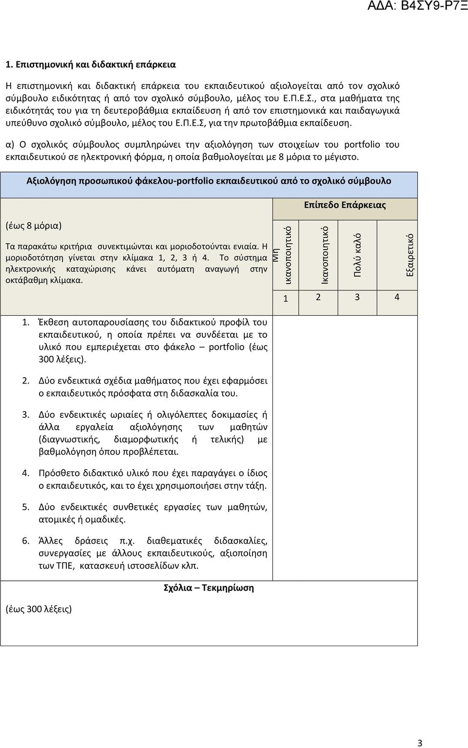 α) Ο ςχολικόσ ςφμβουλοσ ςυμπλθρϊνει τθν αξιολόγθςθ των ςτοιχείων του portfolio του εκπαιδευτικοφ ςε θλεκτρονικι φόρμα, θ οποία βακμολογείται με 8 μόρια το μζγιςτο.