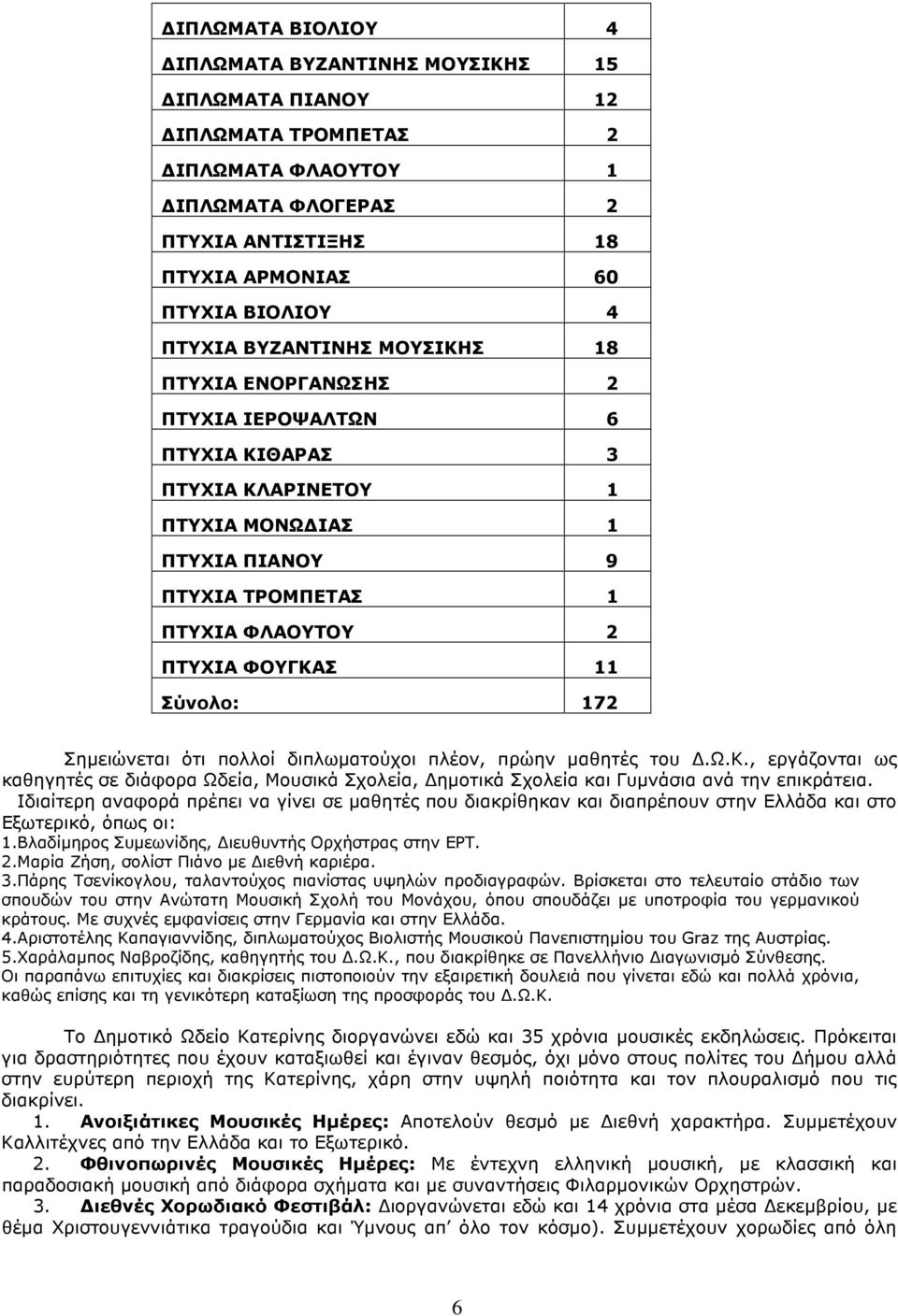 172 Σηµειώνεται ότι πολλοί διπλωµατούχοι πλέον, πρώην µαθητές του.ω.κ., εργάζονται ως καθηγητές σε διάφορα Ωδεία, Μουσικά Σχολεία, ηµοτικά Σχολεία και Γυµνάσια ανά την επικράτεια.