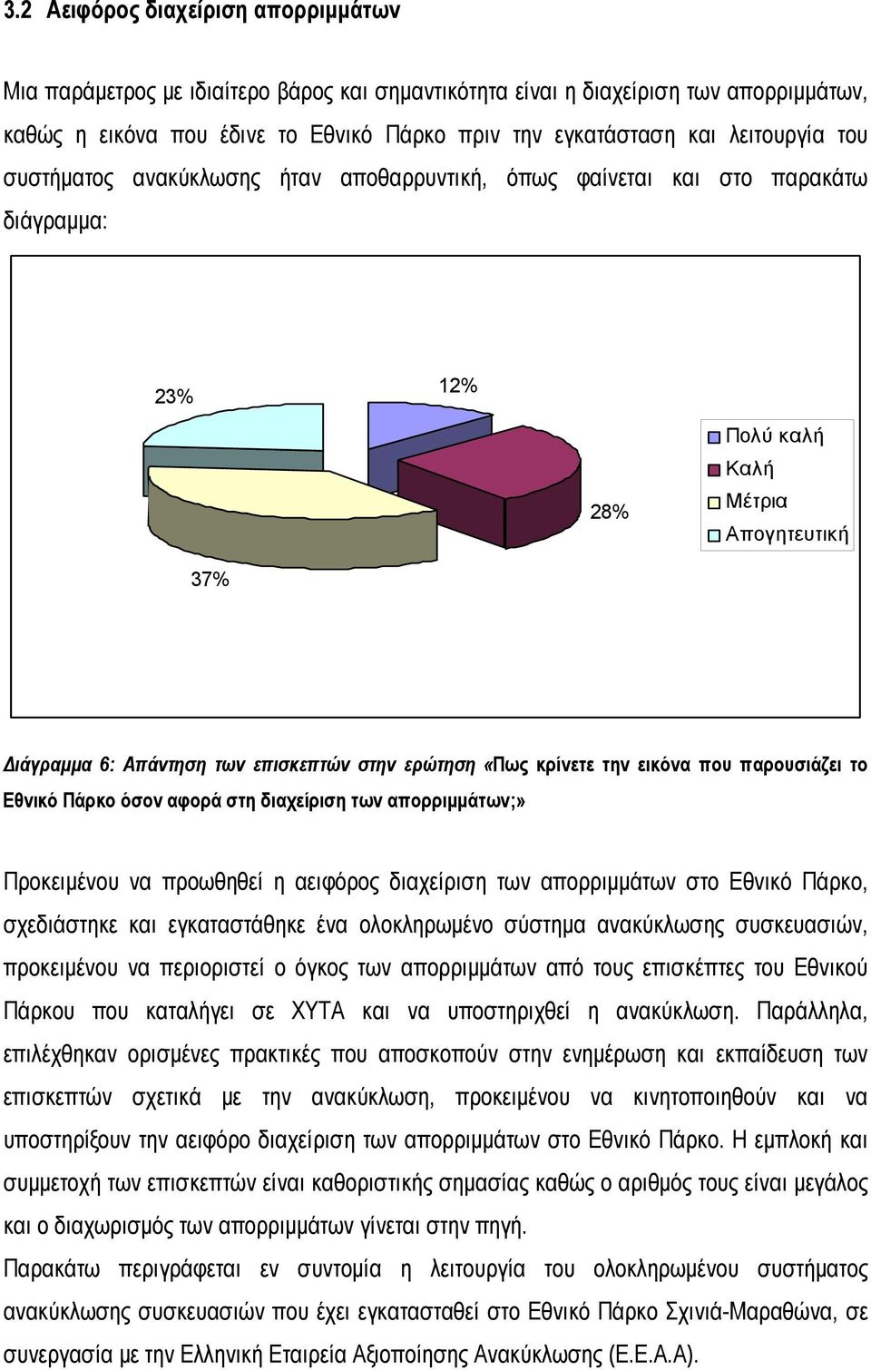 ερώτηση «Πως κρίνετε την εικόνα που παρουσιάζει το Εθνικό Πάρκο όσον αφορά στη διαχείριση των απορριμμάτων;» Προκειμένου να προωθηθεί η αειφόρος διαχείριση των απορριμμάτων στο Εθνικό Πάρκο,