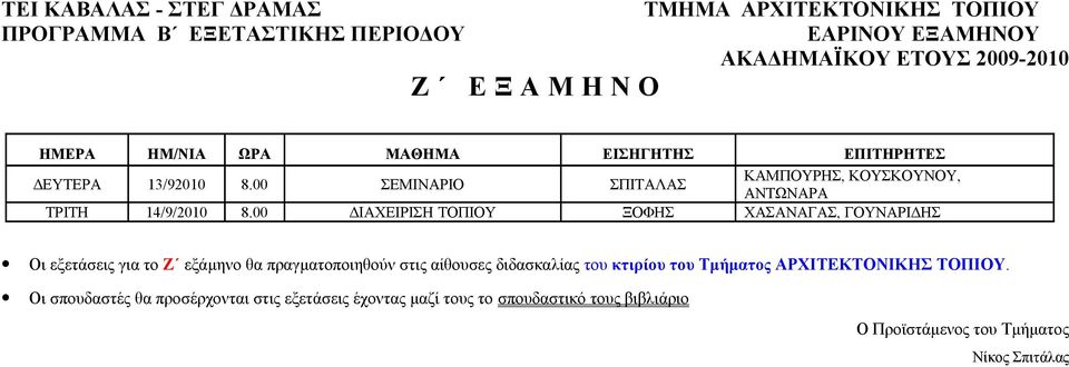 00 ΔΙΑΧΕΙΡΙΣΗ ΤΟΠΙΟΥ ΞΟΦΗΣ ΧΑΣΑΝΑΓΑΣ, ΓΟΥΝΑΡΙΔΗΣ Οι εξετάσεις για το Ζ εξάμηνο θα