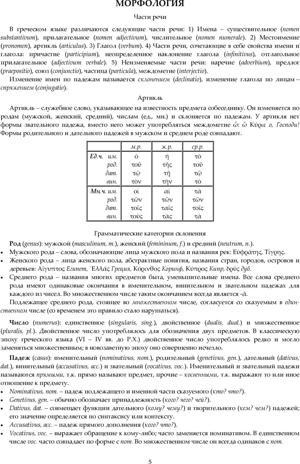 4) Части речи, сочетающие в себе свойства имени и глагола: причастие (participium), неопределенное наклонение глагола (infinitivus), отглагольное прилагательное (adjectivum verbale).