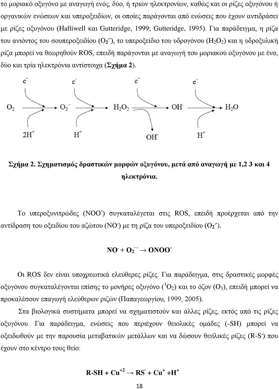 - 2 ), ην ππεξνμείδην ηνπ πδξνγφλνπ (Ζ 2 Ο 2 ) θαη ε πδξνμπιηθή ξίδα κπνξεί λα ζεσξεζνχλ ROS, επεηδή παξάγνληαη κε αλαγσγή ηνπ κνξηαθνχ νμπγφλνπ κε έλα, δχν θαη ηξία ειεθηξφληα αληίζηνηρα (ρήκα 2).