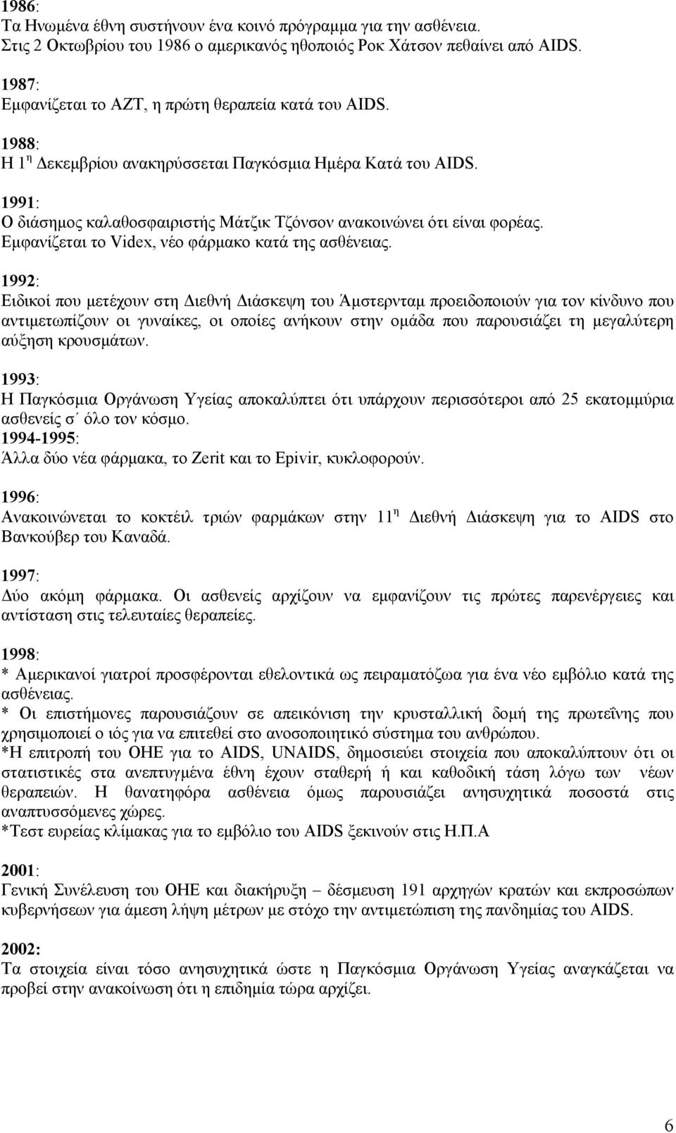 1991: O διάσηµος καλαθοσφαιριστής Μάτζικ Τζόνσον ανακοινώνει ότι είναι φορέας. Εµφανίζεται το Videx, νέο φάρµακο κατά της ασθένειας.