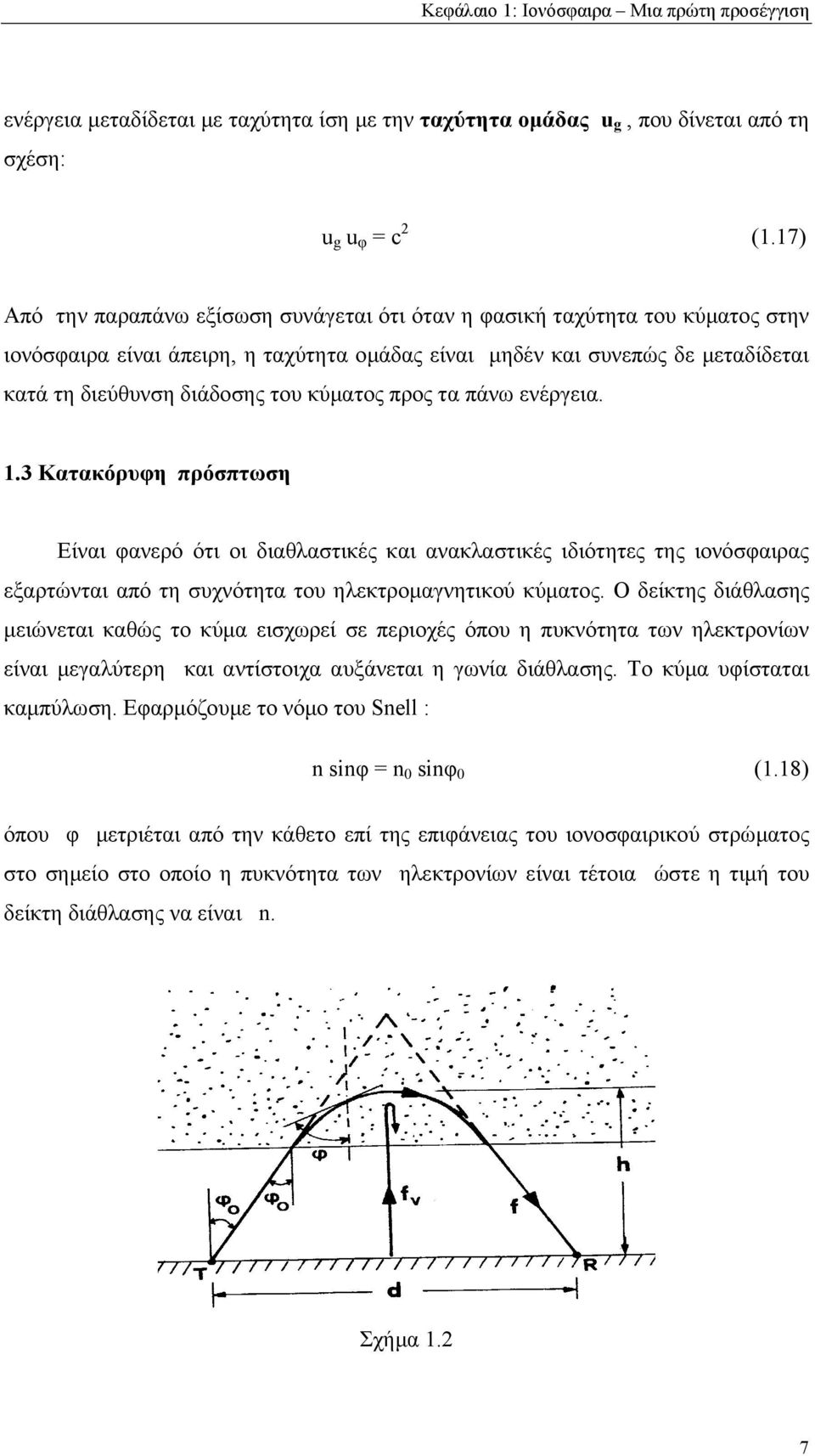 κύµατος προς τα πάνω ενέργεια. 1.3 Κατακόρυφη πρόσπτωση Είναι φανερό ότι οι διαθλαστικές και ανακλαστικές ιδιότητες της ιονόσφαιρας εξαρτώνται από τη συχνότητα του ηλεκτροµαγνητικού κύµατος.