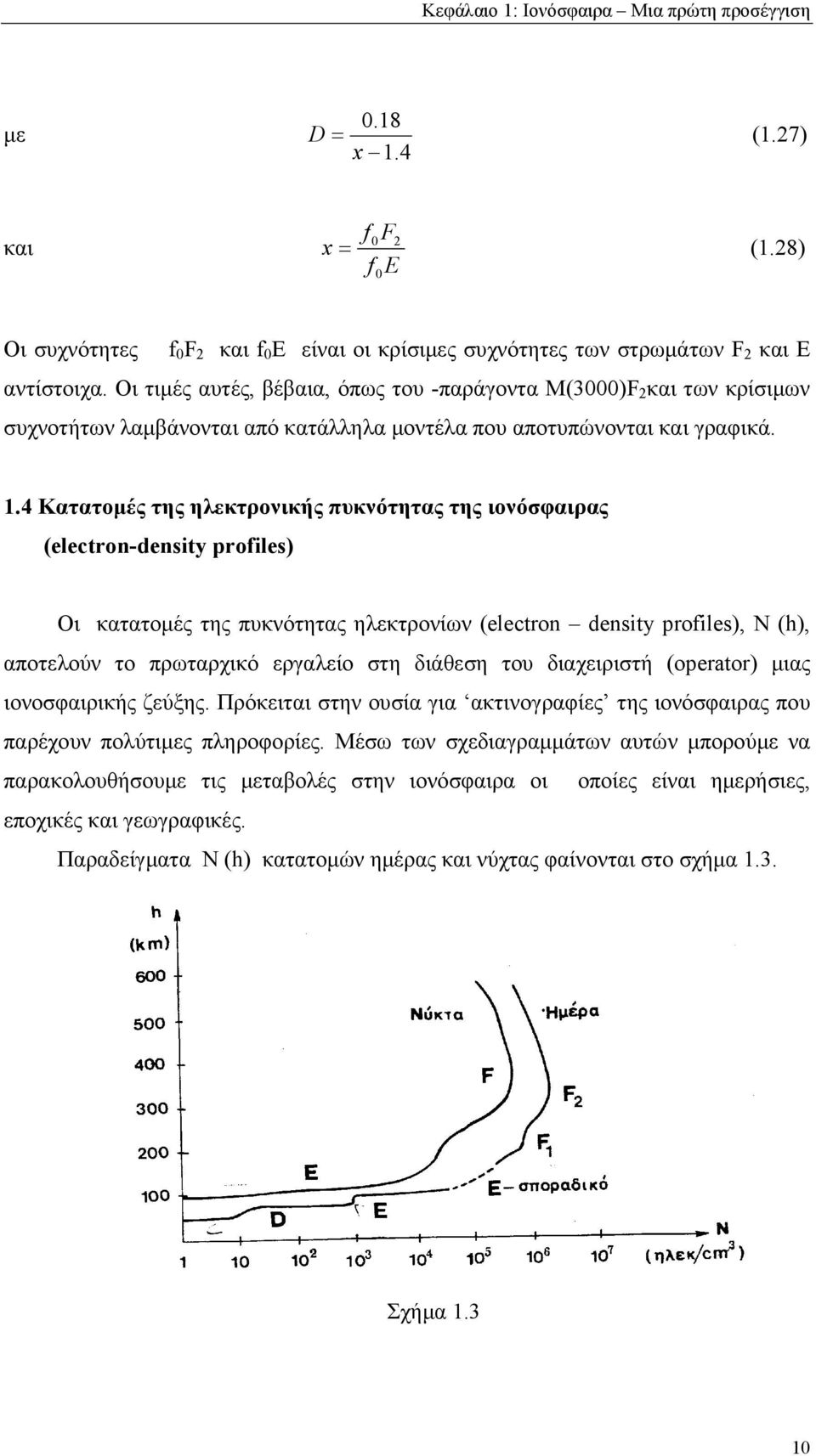 4 Κατατοµές της ηλεκτρονικής πυκνότητας της ιονόσφαιρας (electron-density profiles) Οι κατατοµές της πυκνότητας ηλεκτρονίων (electron density profiles), N (h), αποτελούν το πρωταρχικό εργαλείο στη