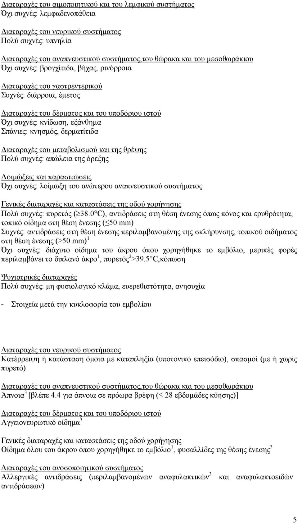κνησμός, δερματίτιδα Διαταραχές του μεταβολισμού και της θρέψης Πολύ συχνές: απώλεια της όρεξης Λοιμώξεις και παρασιτώσεις Όχι συχνές: λοίμωξη του ανώτερου αναπνευστικού συστήματος Γενικές διαταραχές