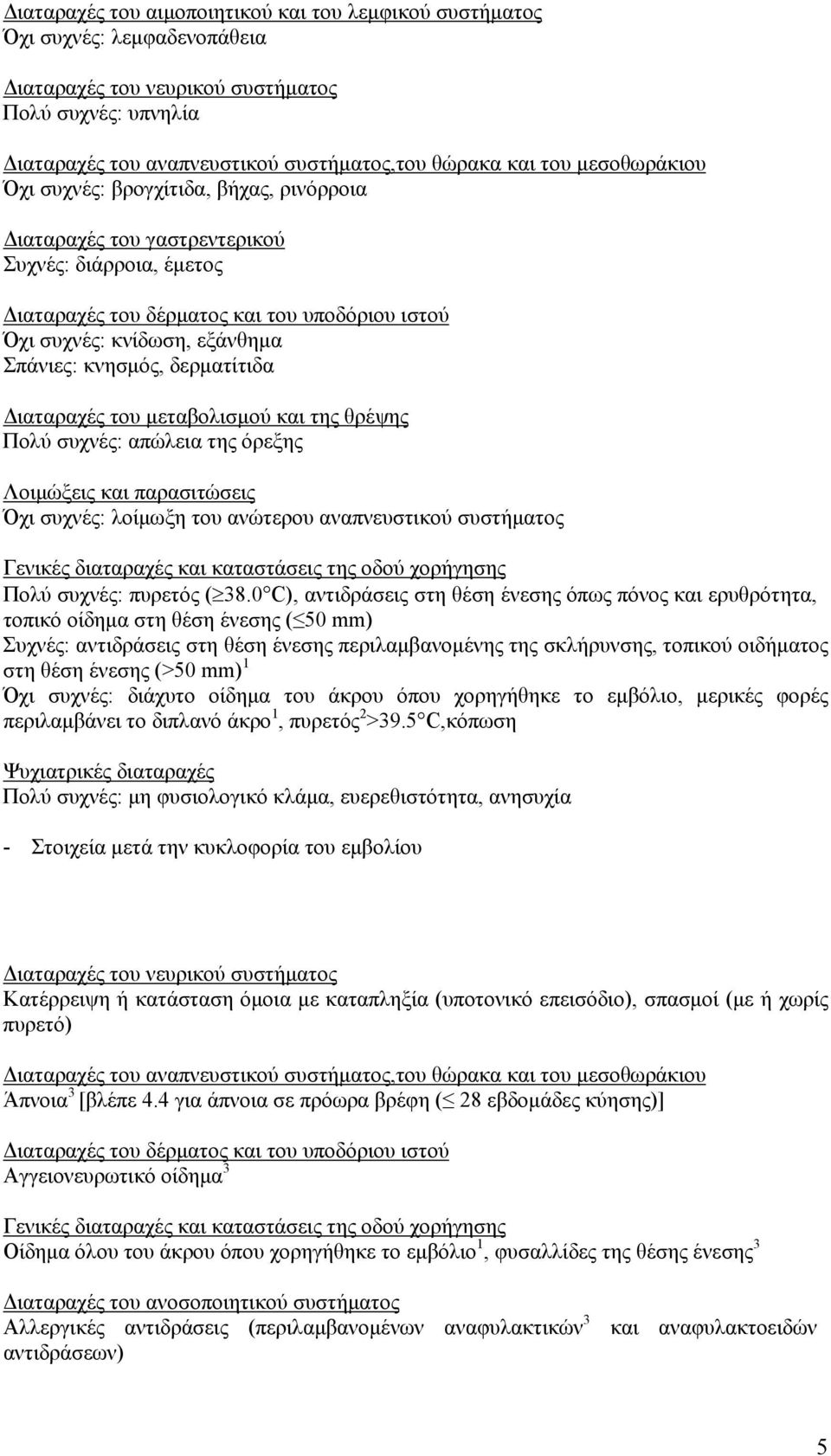 κνησμός, δερματίτιδα Διαταραχές του μεταβολισμού και της θρέψης Πολύ συχνές: απώλεια της όρεξης Λοιμώξεις και παρασιτώσεις Όχι συχνές: λοίμωξη του ανώτερου αναπνευστικού συστήματος Γενικές διαταραχές